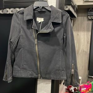 Nili Lotan Womens Black Cotton Zip High Neck Long Sleeve Denim Jacket Size 2